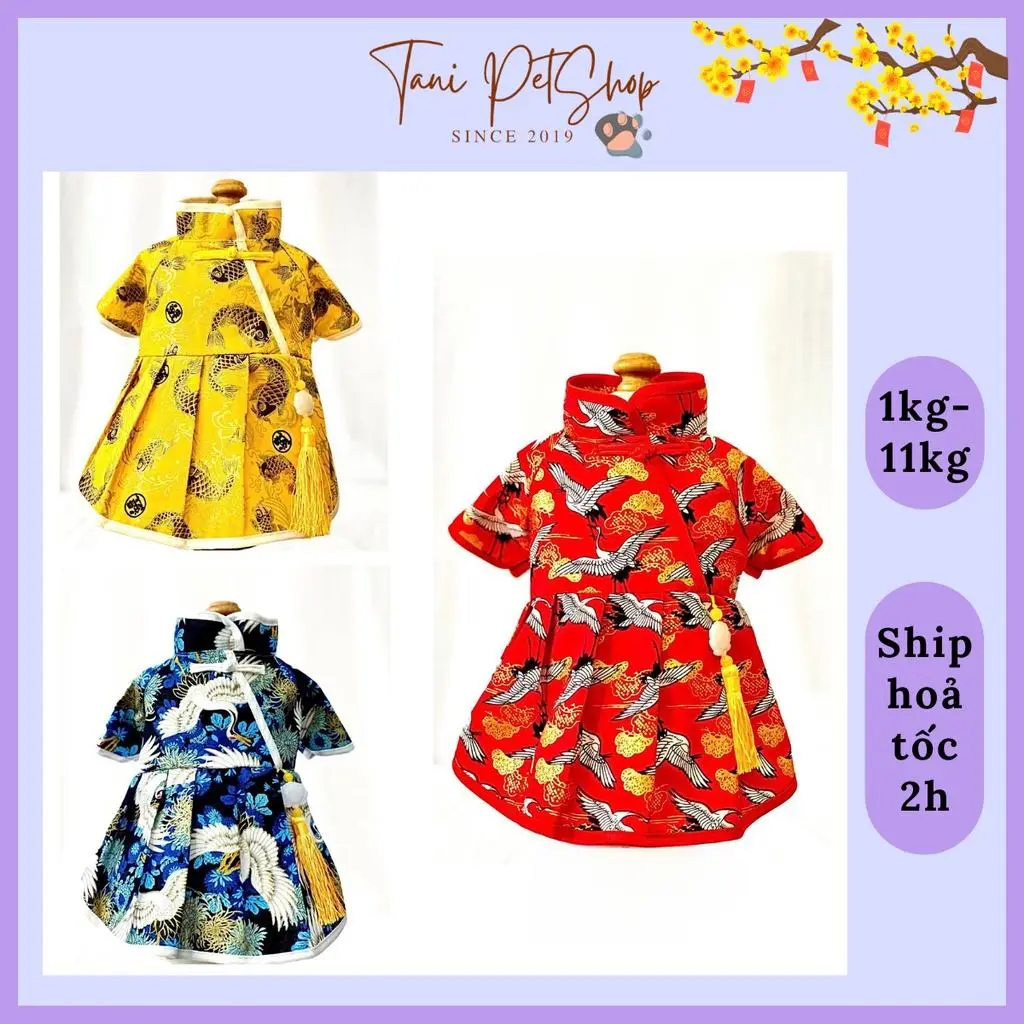 [14 MẪU] Váy Đầm Tết Cho Chó Mèo - Váy Đầm Sườn Xám Quần Áo Tết Cho Chó Cao Cấp Tanipetshop
