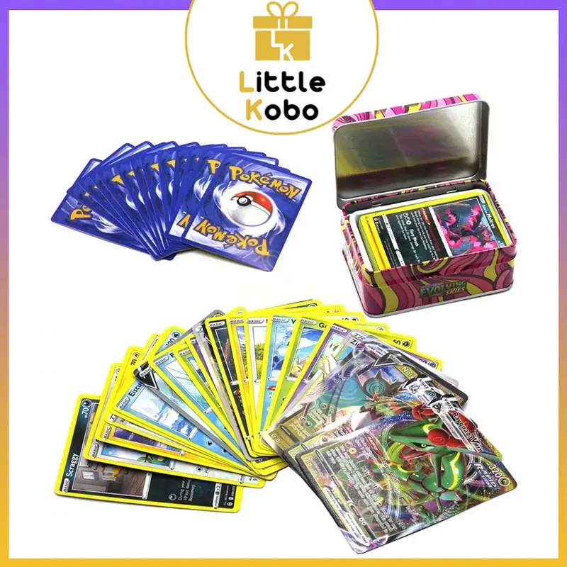 Bài Poke.mon Hộp Sắt 42 Thẻ Tặng Kèm 1 Thẻ Vip Poke.mon Hộp Thiếc Đồ Chơi Trẻ Em Xả Stress Sưu Tầm Giải Trí Board Game Thẻ Bài Bộ Bài Cards 1