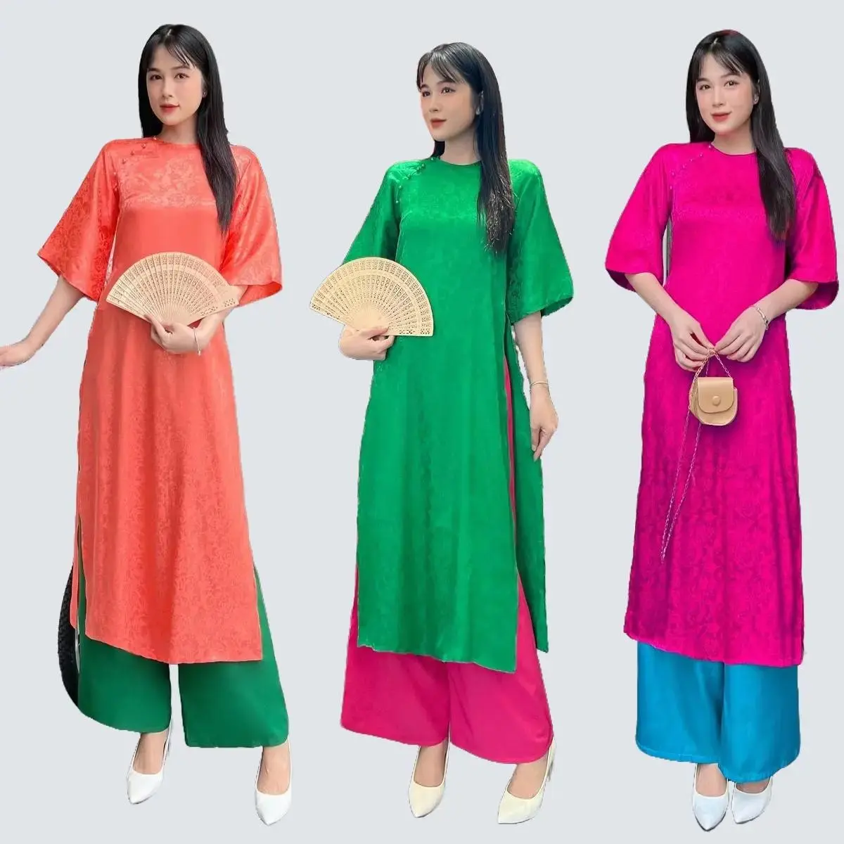 LADYFASHION06 - AD040 Áo dài gấm from rộng trẻ trung Tre Dress