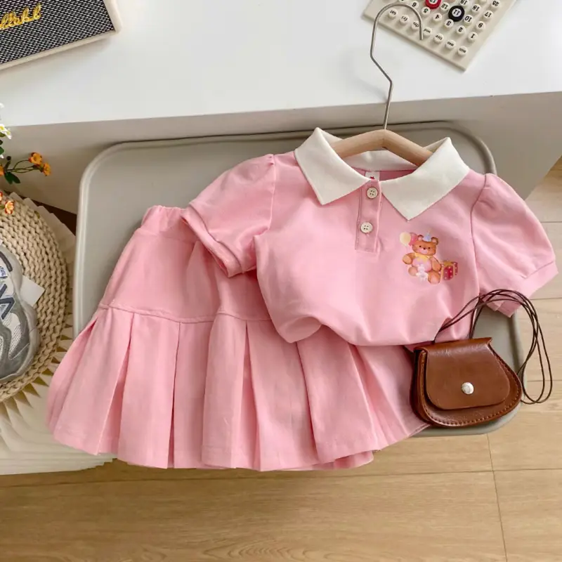 Sét váy cộc tay có cổ , chân váy xếp ly ( có lót trong ) dành cho bé . ( TT ) 4