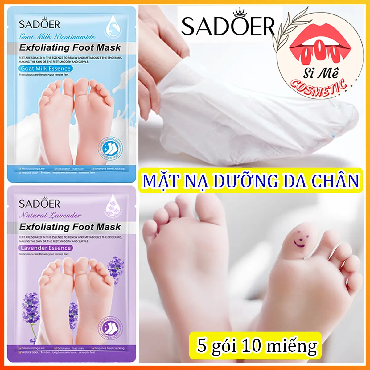 [10 MIẾNG] COMBO 5 Gói Chứa 10 Miếng Mặt Nạ Dưỡng Da Chân SADOER Chiết Xuất Từ Sữa Dê, Hoa Oải Hương – Dưỡng Ẩm, Làm Sáng Da, Cải Thiện Da Chân Thô Ráp, Nứt Nẻ Gót Chân