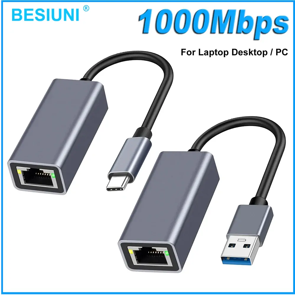 Bộ Chuyển Đổi Ethernet, 1000Mbps, USB 3.0 Loại C, Card Mạng RJ45, Tương Thích Với MacBook, PC, Windows XP 7 8 10, Android, Cáp Internet Lan USB