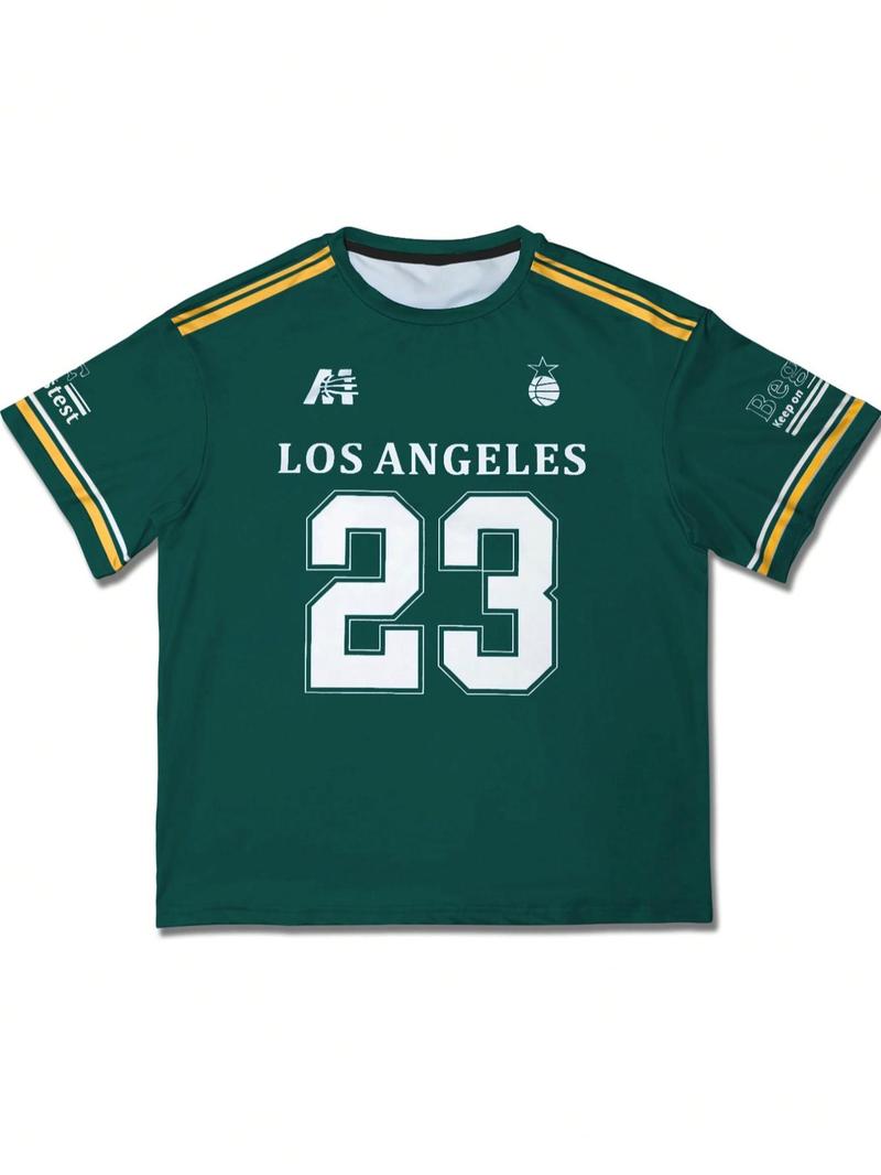 Product Introduction of Men's Los Angeles Number 22 Print Short Sleeve T-shirt, Casual Sporty Loose Letter Graphic Tee, Men's Summer Clothes for Daily Wear, Basketball Jersey 3