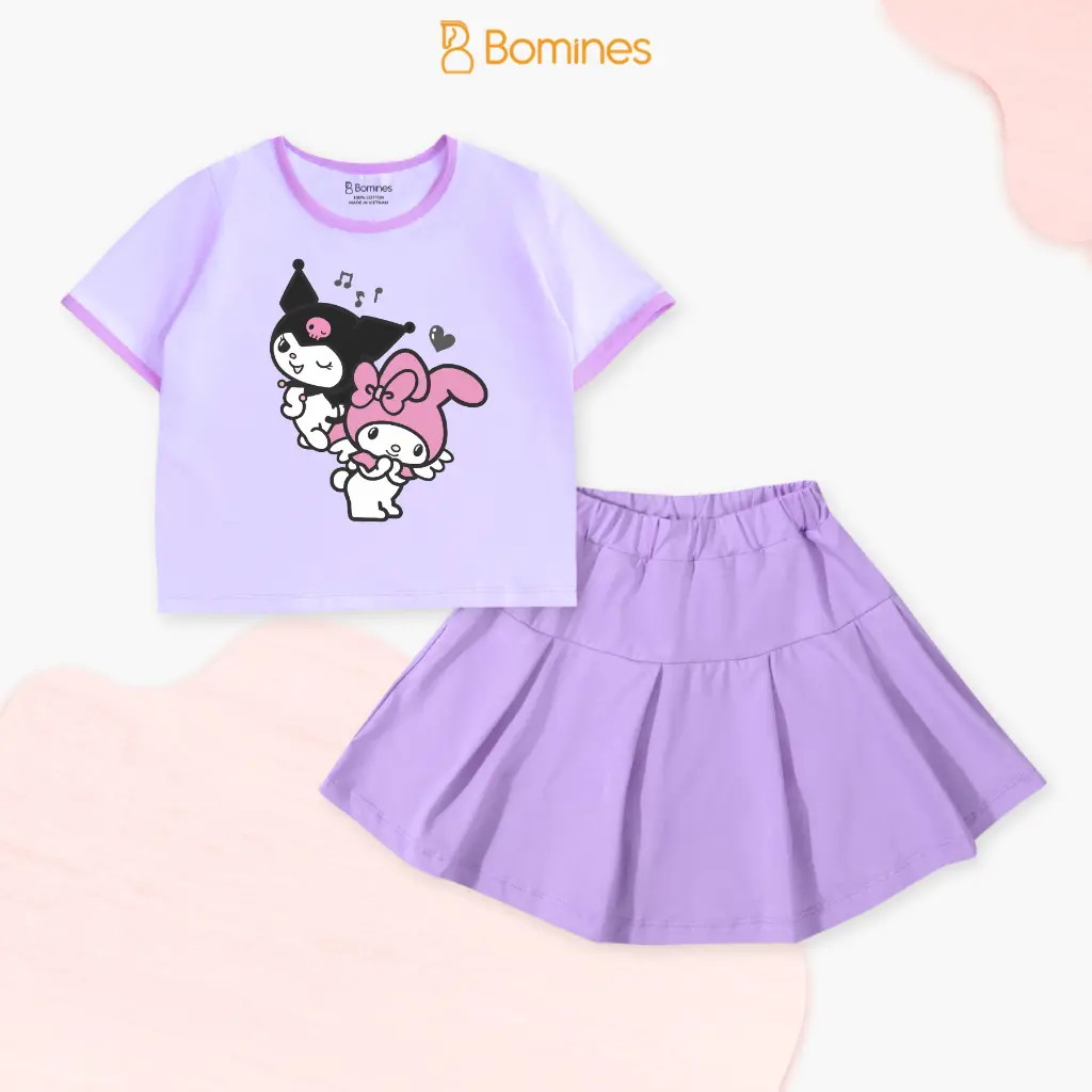 Set váy bé gái Kuromi Bomines, Bộ áo chân váy dễ thương cho bé 4-12 tuổi 14-36kg SETCVKUROMI