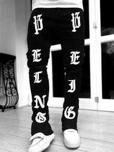 Men's Letter Print Flared Jeans, Street Fashion Casual Comfy Denim Pants for Daily Outdoor Wear, Mens Bottoms for All Seasons, Cotton