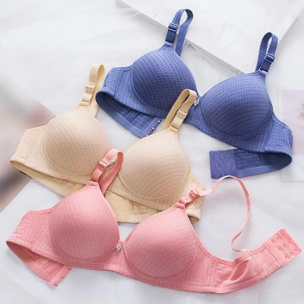 Non-rimless V-neck Bra With Closed Side Breast Upper Support Underwear Women's Thin Cotton Smooth Middle-aged And Elderly Mother Bra