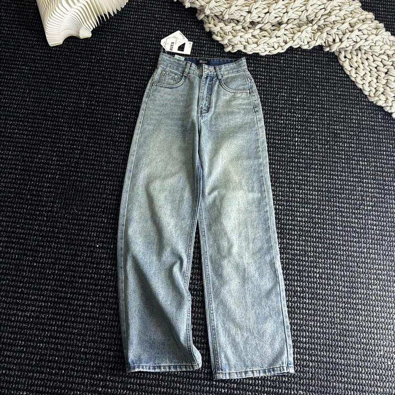 (RITA JEAN)A40 Quần Bò Nữ Màu Xanh Trung Trắng Bụi Lạ Lưng Cao Vải QC Mềm Mịn Không Giãn Lai Cuốn RiTa 4
