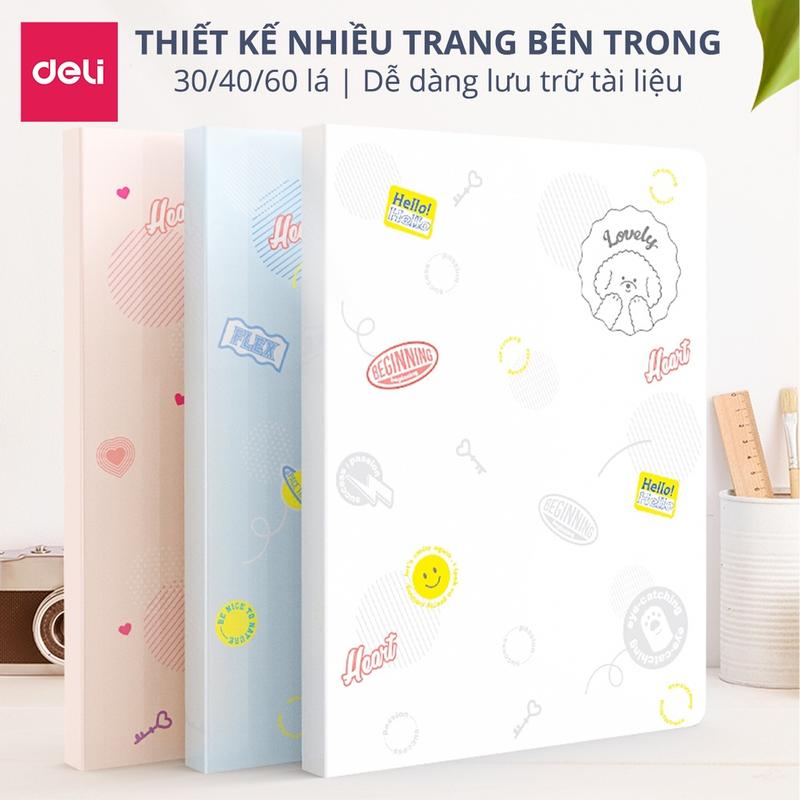 File Lá da năng - sổ đa năng, lưu trũ hình ảnh, giấy tờ, file lá đựng siêu âm, file lá đụng tài liệu, đựng giấy A4 Deli 30 Lá Màu Pastel Cute