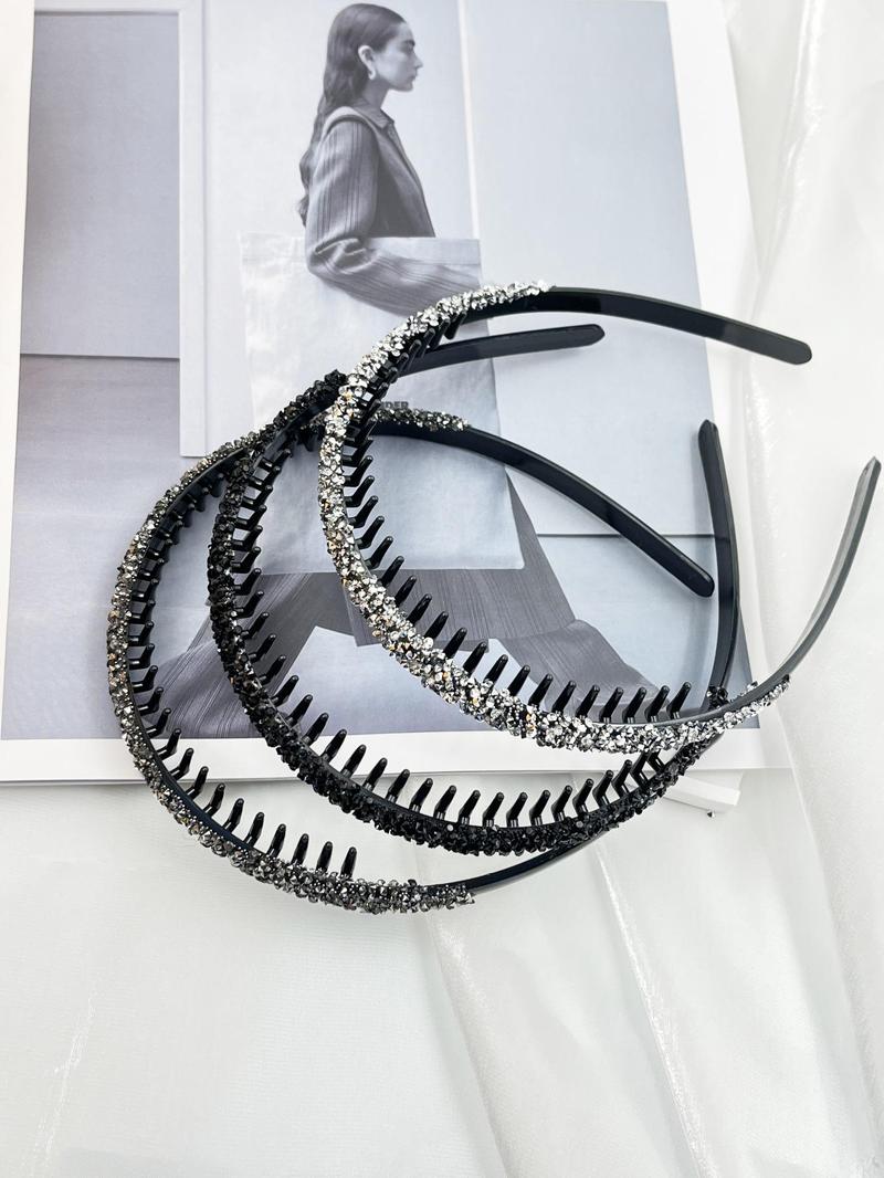 Product Introduction of Summer Rhinestone Decorated Anti Slip Hair Hoop with Teeth, Fashionable Hair Accessories for Women & Girls, Casual Versatile Hair Accessories for Daily Wear 13