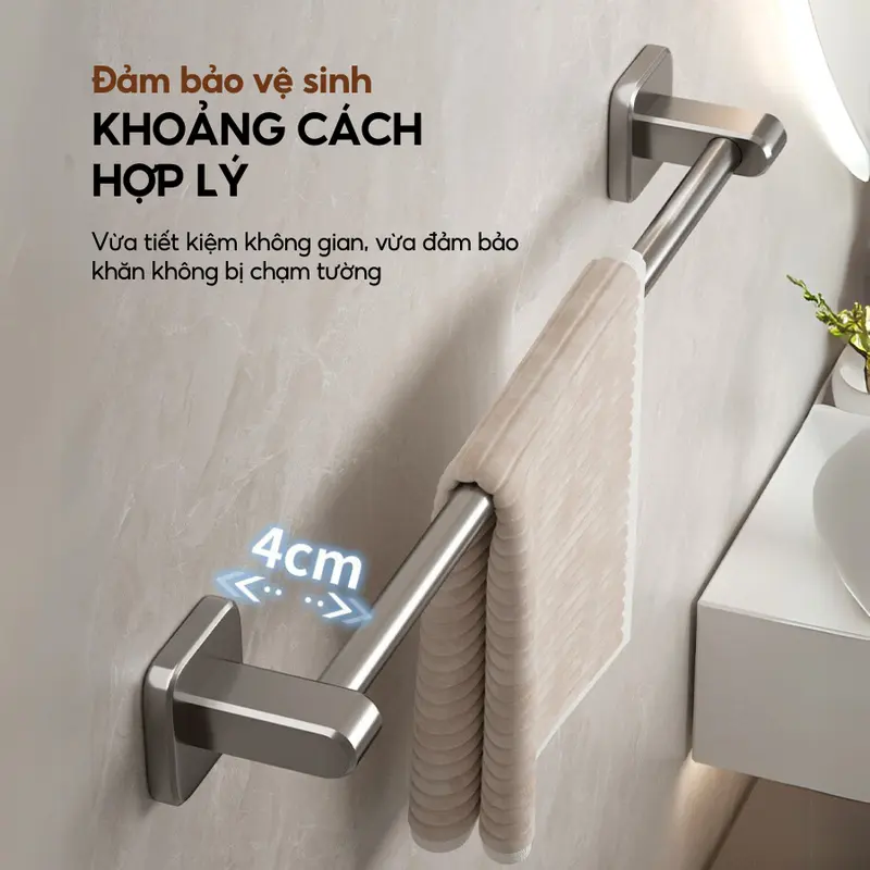 Thanh treo khăn nhà tắm nhà bếp dán tường LAVAR Chịu lực 20kg kèm miếng dán dính chắc chắn 3