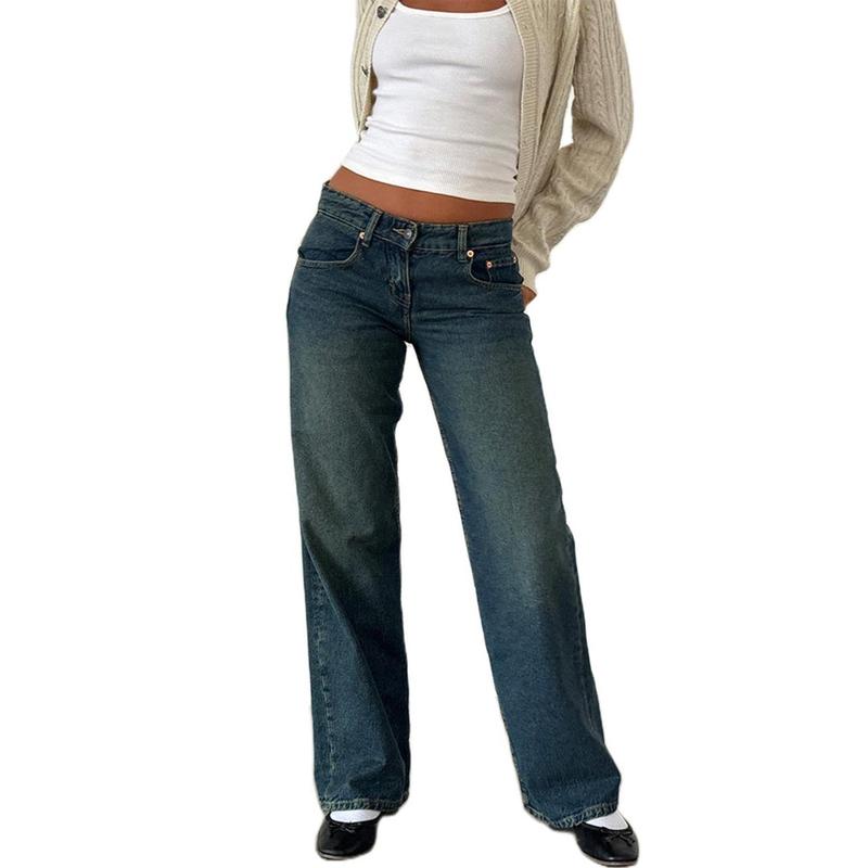 Stretchy Comfort Fit High-Waisted Straight Leg Jeans for Women - Four-Season Relaxed Pants with Pockets, Soft Cotton Blend Fabric, and Flattering Cut - Perfect for Everyday Wear Womenswear Bottom 2