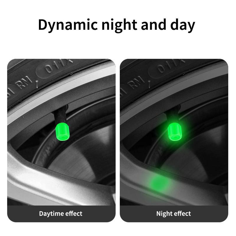 Product Introduction of Tire Air Valve Caps, Glow In The Dark, Set Of 4, High Strength, Glows At Night, Car Dress-Up Parts, Tire Valve Caps, Corrosion Prevention, Lightweight, Easy To Install, Universal, For Cars, Motorcycles, Bicycles, Fluorescent Orange 20