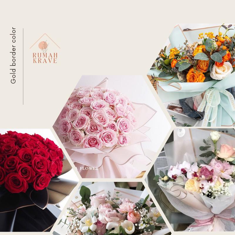 Gold Border Frame Cellophane Wrapping Paper Kertas Bunga 1
