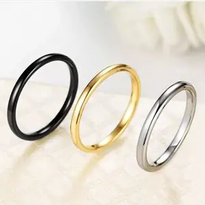Cincin Oval Stainless 2mm Pipih Cincin Couple Perempuan Laki-laki Harian Aksesoris Elegan