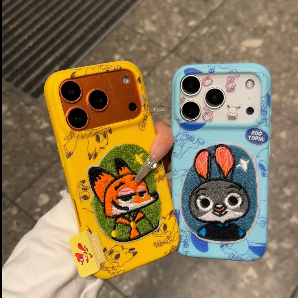 Couple Cartoon Animal Fox Rabbit Embroidered Phone Case for iPhone 17 Pro  Max TPU Leather Texture Series 16/15 Compatible with 14/12/11 - TikTok Shop  Philippines