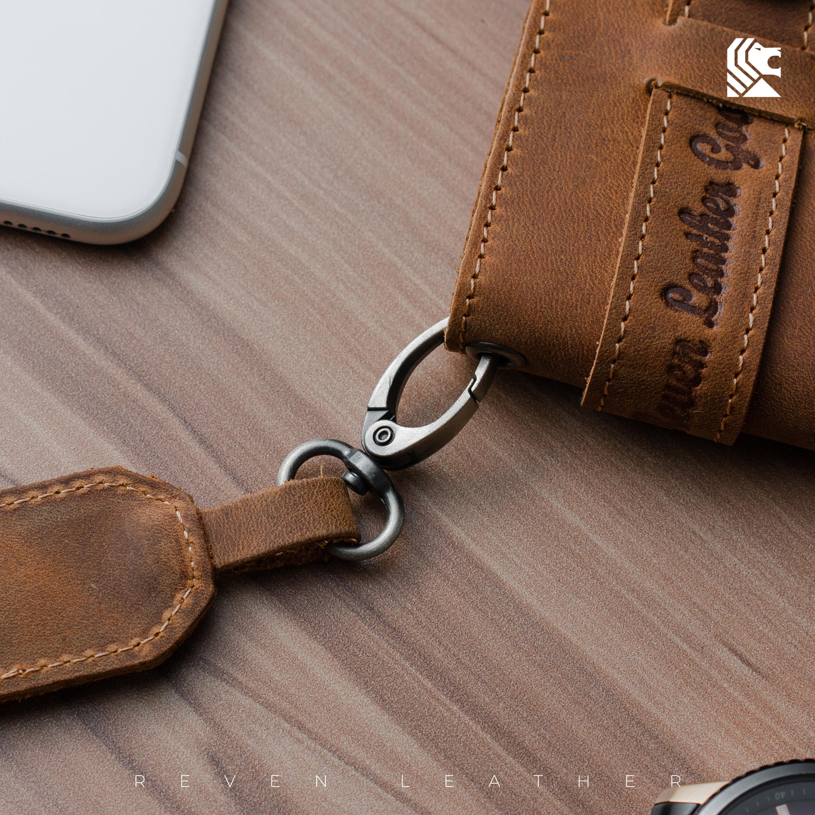 REVEN Bontage Dompet Panjang Lipat 2 Pria Kulit Asli Crazy Horse Klasik Keren Total 9 Slot Ruang Koin Resleting Kancing Klip Pouch HP Rantai Pengaman Untuk Motoran Gaya Cowok