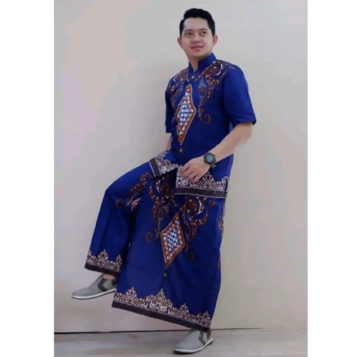 Baju Muslim Pria Dewasa  Kemeja Batik Lengan Panjang Pendek Setelan Sarung Celana Hem Cowok Baju koko Murah Terbaru Casual Formal Pakaian Adat Pria full furing Fashion Modern Batik Wisanggeni Solo Motif Permata Biru