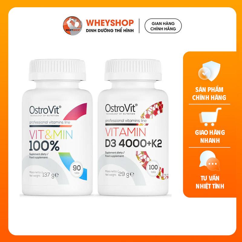 Combo 2 loại viên uống bổ sung vitamin Ostrovit VIT&MIN 100 (90 viên) + Ostrovit Vitamin D3 4000 K2 (110 viên) - WHEYSHOP VN