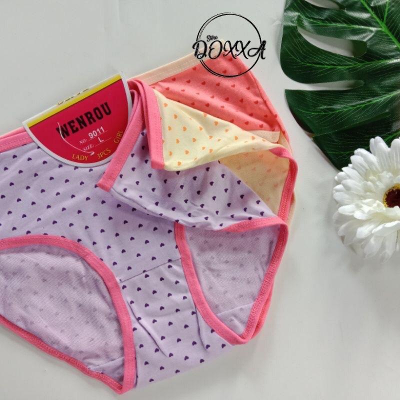 12Pcs Celana Dalam Wanita Dewasa Wenrou 9011 Tutul Bintil L XL XXL Katun Nyaman Remaja Motif 1
