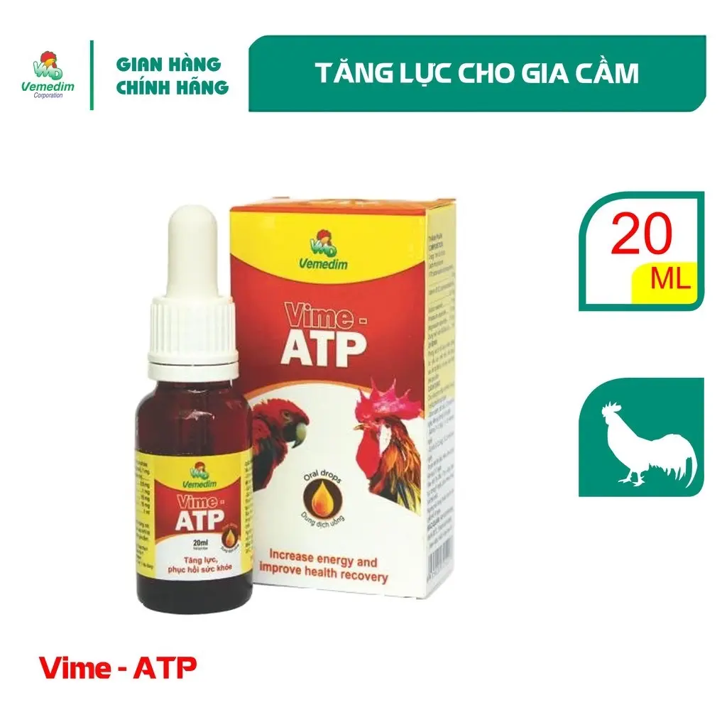 Vime ATP drop cung cấp vitamin tăng lực cho gà đá, chim gà cảnh, chai 20ml