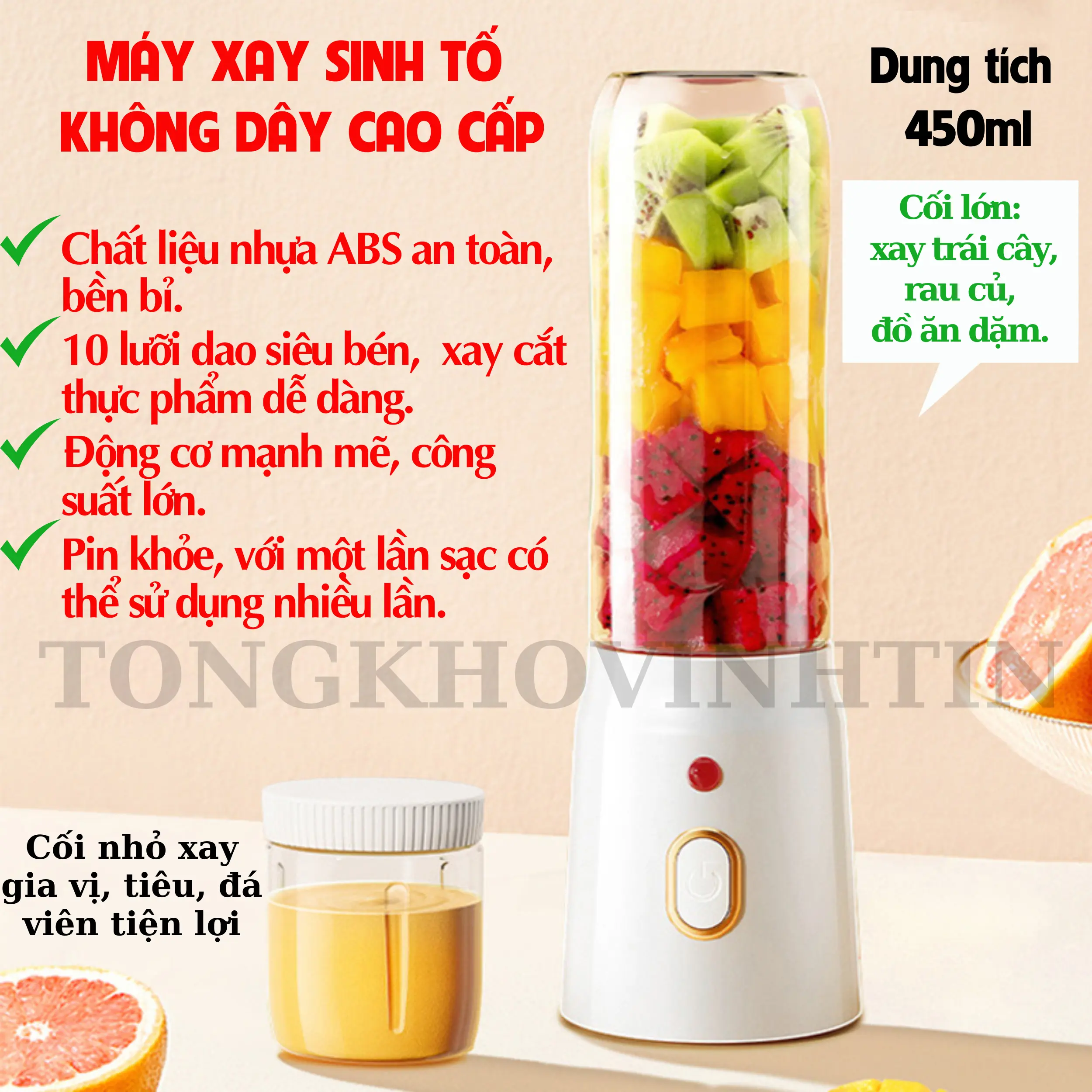 Máy xay không dây caocấp 10 lưỡi 1500mah