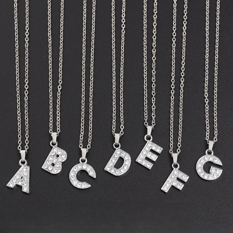 Vòng Cổ Chữ Cái Tiếng Anh Nạm Kim Cương, 26A-Z, Dành Cho Nữ, Được Làm Bằng Thép Không Gỉ, Màu Bạc Không Phai Màu, Mặt Dây Chuyền Trang Sức