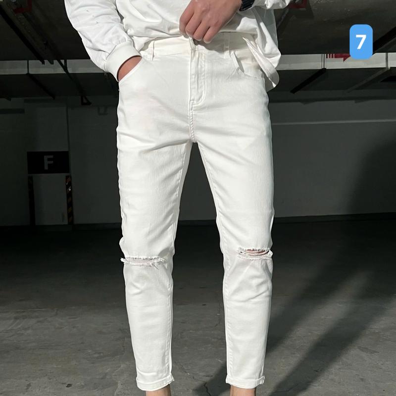 Quần jean nam 07 Quần bò nam màu trắng rách gối - Quần dài nam chất jean co giãn phong cách thời trang Menswear Pants Có Túi