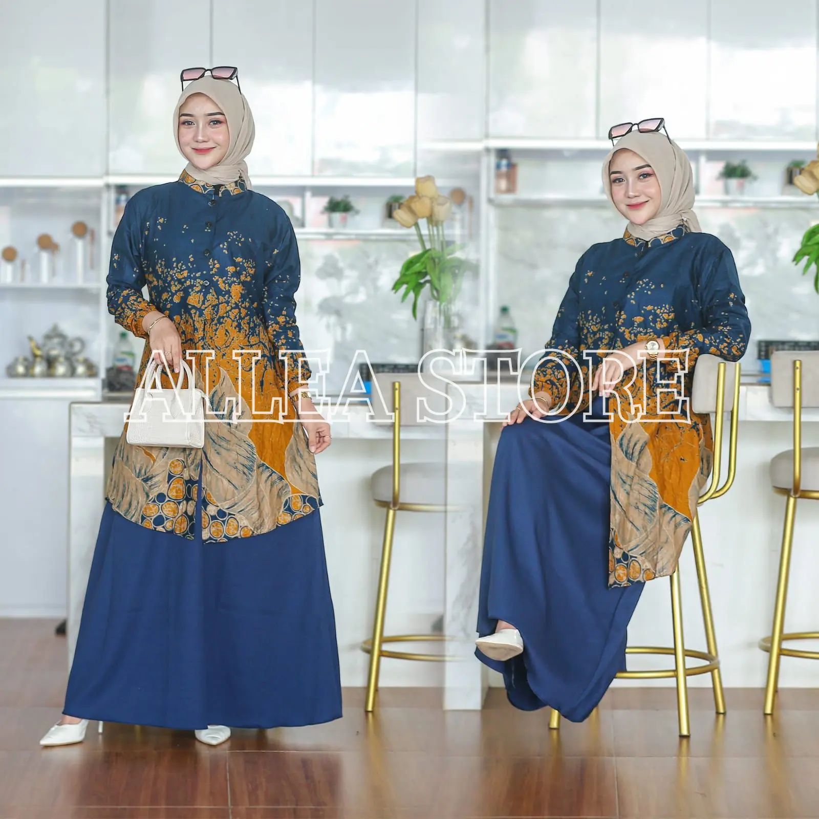 Gamis batik motif terbaru alleastore, dres muslim, gamis batik kombinasi Katun Muslim Wanita