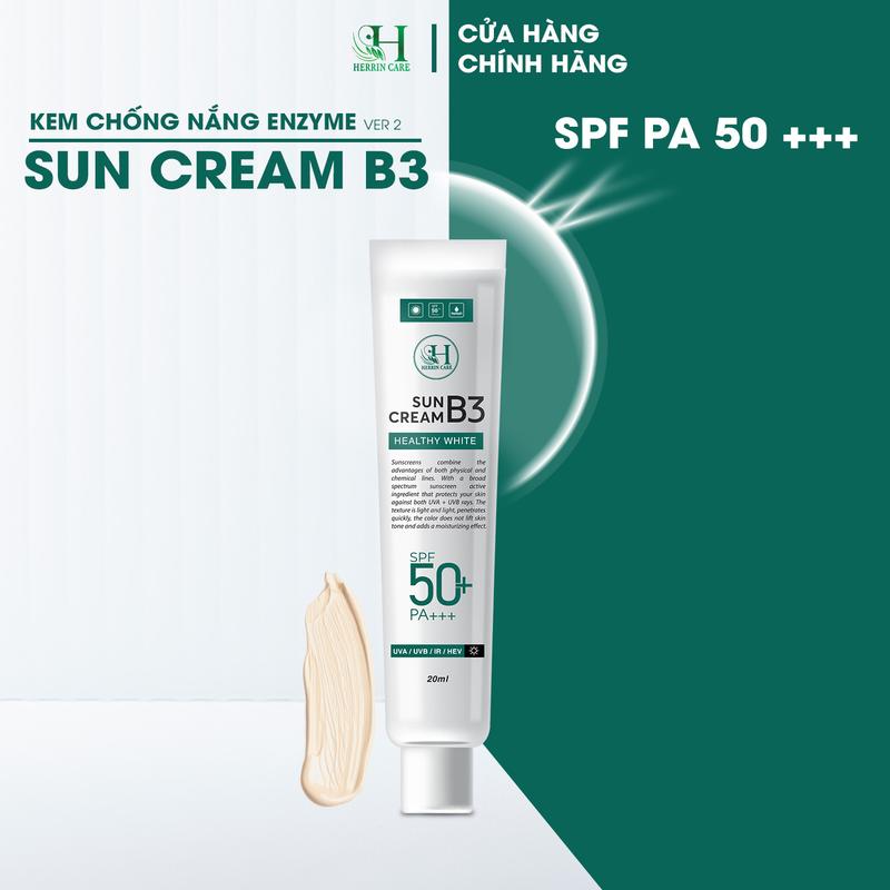 KEM CHỐNG NẮNG SUN CREAM B3 SPF50+ / PA +++ - Thương hiệu Herrin Care , dưỡng ẩm da 20g Skincare sunscream  Nữ Chăm Sóc Da