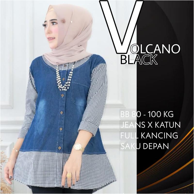 ATASAN WANITA MODEL JEANS KOMBINASI KOTAK UNTUK BB 40 - 100 KG ALL REAL PICT 2