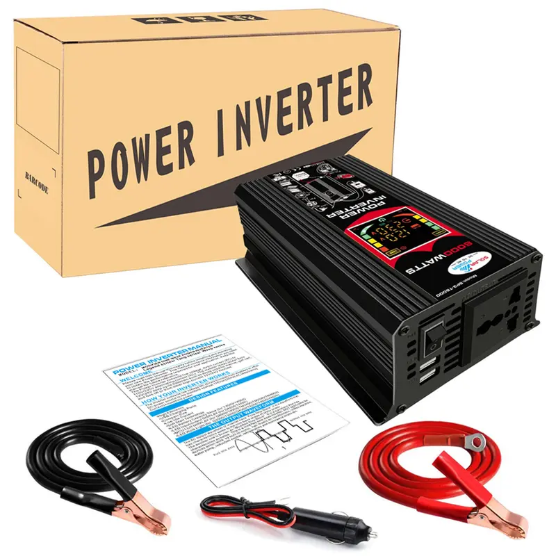 Biến tần ô tô, 6000W, DC 12V sang AC 110V 220V, Biến tần nguồn thông minh, với màn hình LCD 8