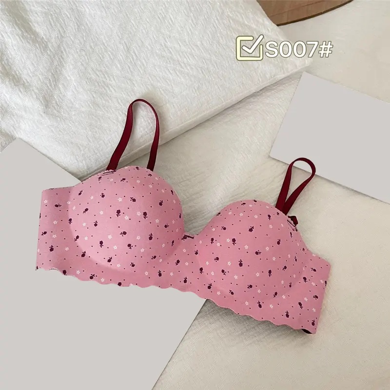 Áo Ngực Lưng Đẹp, Phong Cách Nhật Bản, Không Có Vòng Thép, Dành Cho Nữ, Một Mảnh, Nửa Cốc, Tập Hợp, Thiết Kế Chui Đầu, Ngực Bên In Họa Tiết, Bộ Sưu Tập Áo Ngực 4