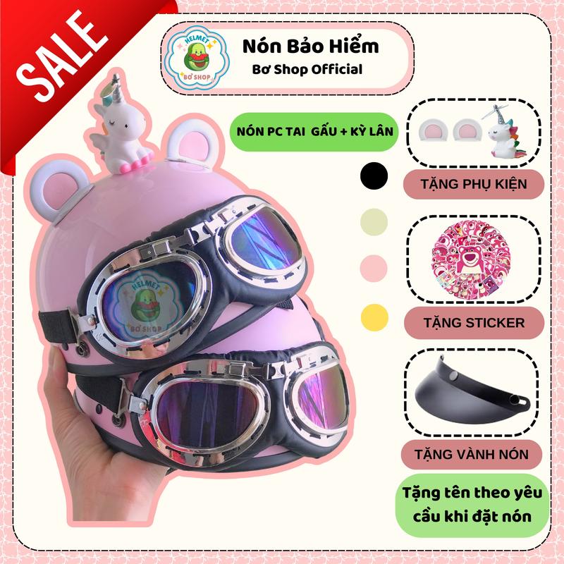    TẶNG TÊN  Nón Bảo Hiểm Nửa Đầu Kèm Kính Phi Công Tặng Kèm Tai Gấu 2 Màu Và Chong Chóng Kỳ Lân Dễ Thương Mũ Bảo Hiểm Phi Công  Bơ Shop Helmet mũ phi công 