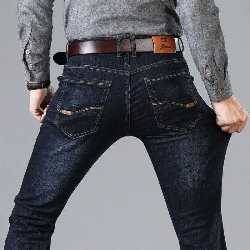 Quần Dài Jean Nam, Denim Thẳng Cạp Trung Cổ Điển, Quần Dài, Thoải Mái, Dáng Rộng Vừa Vặn, Quần Jean Nam, Trang Phục Nam