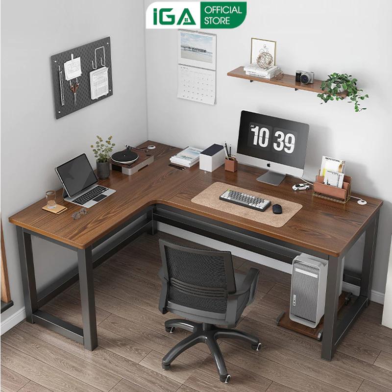 Bàn làm việc chữ L bàn học máy tính 1m6x1m2 bàn gaming khung sắt hộp chắc chắn IGA - GM126