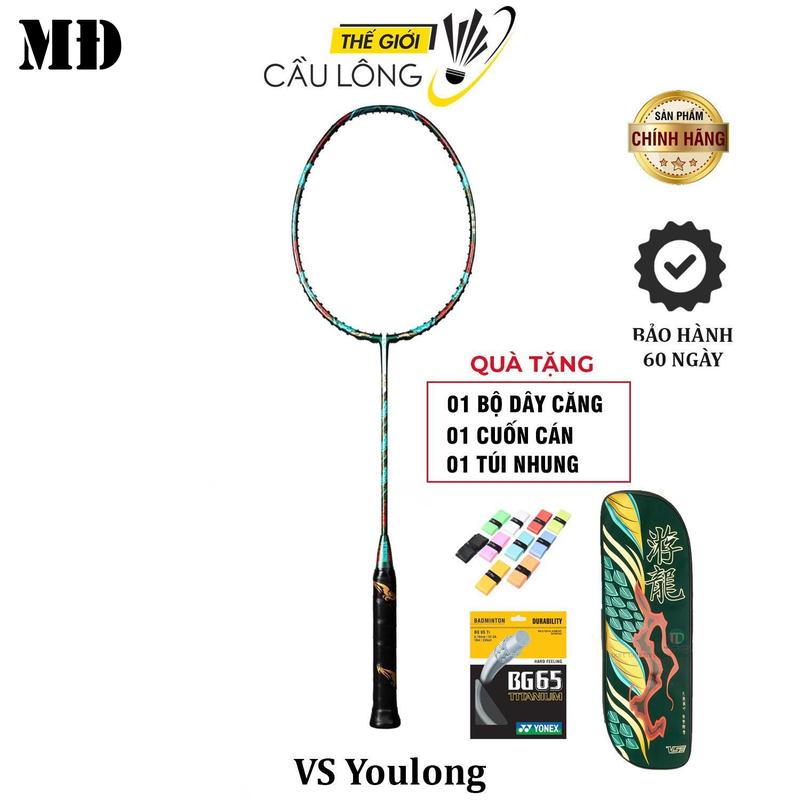 Vợt cầu lông VS Youlong rồng xanh chính hãng tặng 1 quấn cán, 1 bao vợt, 1 bộ cước Lining No1 hoặc Yonex BG65TI có đan theo mức kg yêu cầu