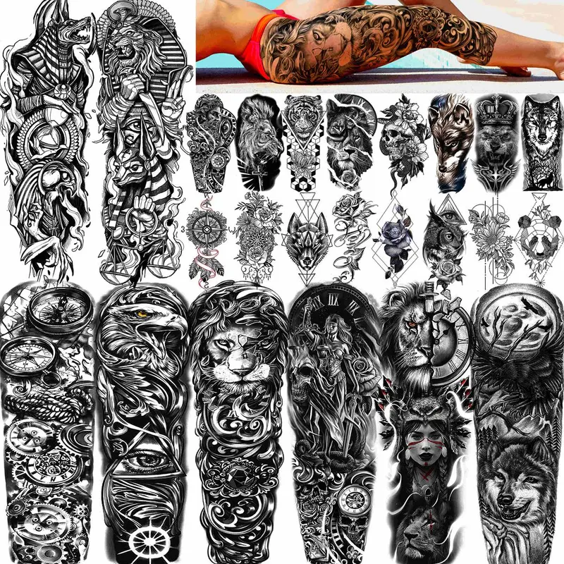 Animals Pattern Temporary Tattoo Sticker, 24pcs/set Large Full Arm Tattoo Decals for Adults, DIY Body Art Sticker for Women & Men 0