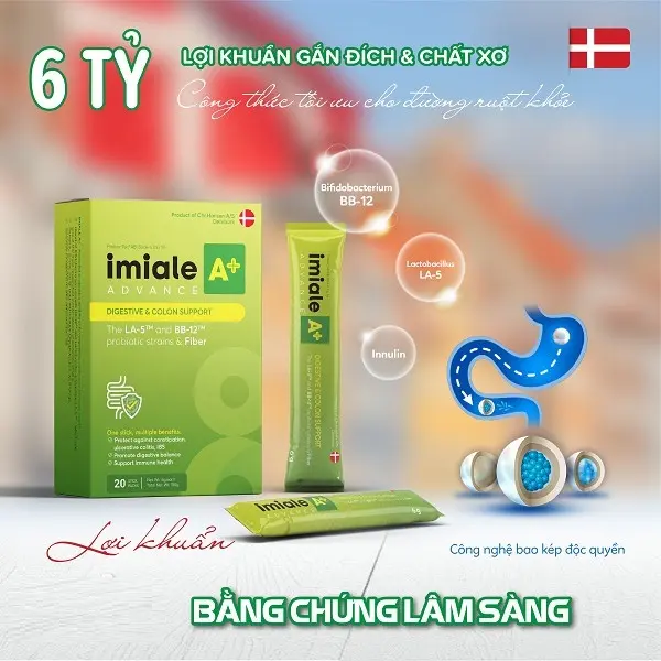 Lợi khuẩn sống đích IMIALE A+ Đan Mạch,  dạng gói hỗ trợ tiêu hóa, đại tràng, táo bón, tiêu chảy 6g/ gói 3