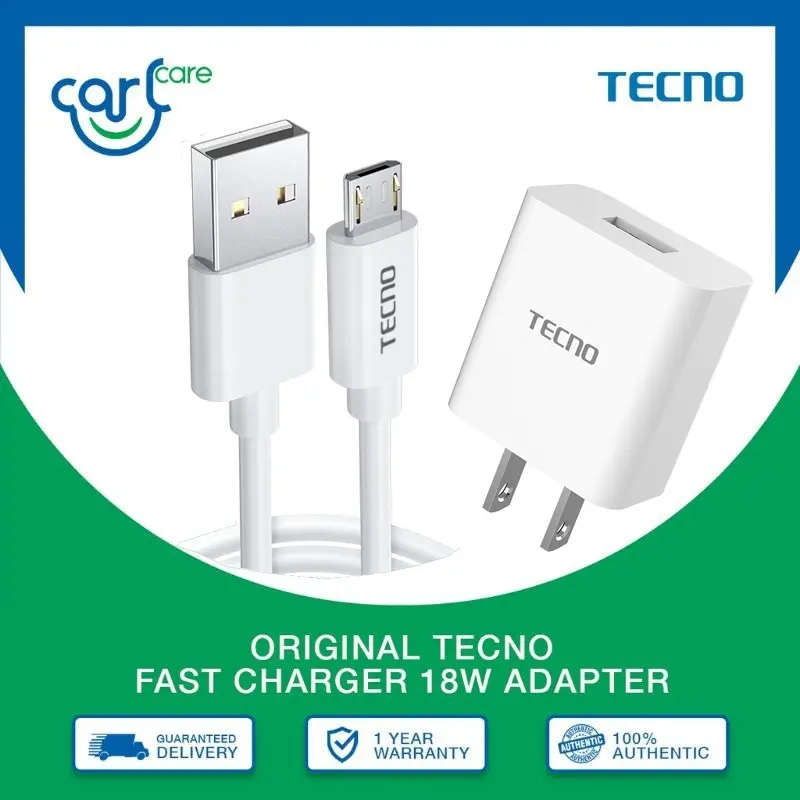 สายชาร์จ Tecno 18W ชาร์จเร็ว พร้อมอะแดปเตอร์เดินทาง ไมโคร USB ยาว 1 ม. โทรศัพท์มือถือ Tecno ของแท้ 100%