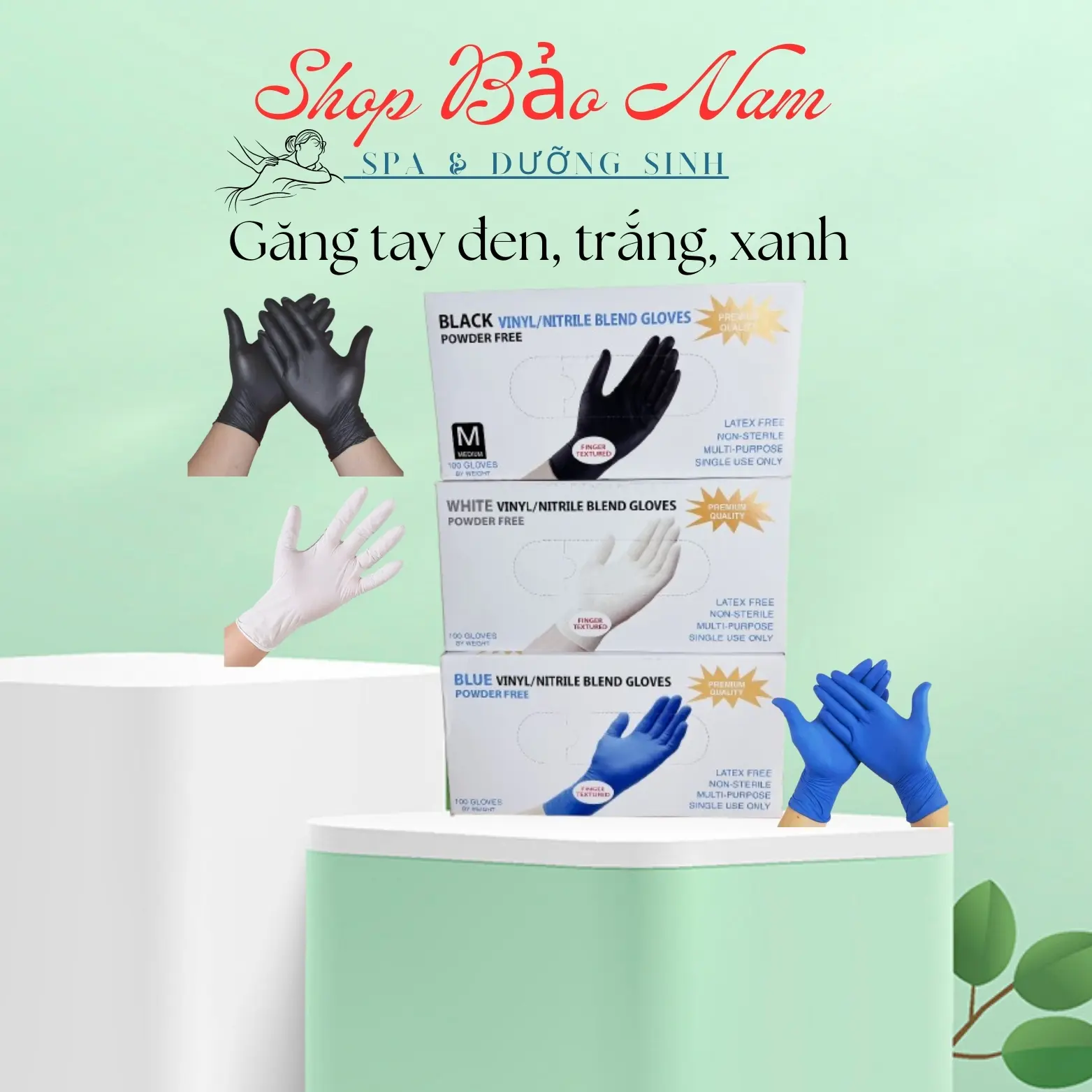 Bộ 3 găng tay Nitrile đen, trắng, xanh chuyên dụng trong phun xăm và làm đẹp - 1 hộp 50 đôi 100 chiếc Oriental Jasper Chống thấm nước bao Rửa Bát Đồng