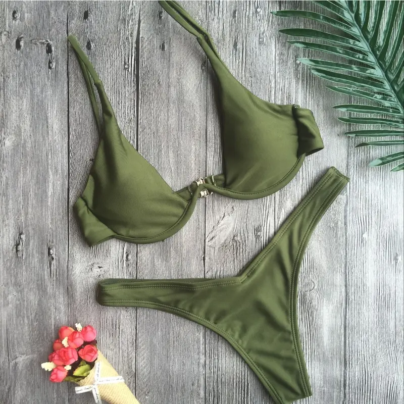 Đồ Bơi Có Gọng Màu Trơn Cho Nữ, Đồ Bơi Có Đẩy Lên Ngực Thấp, Bikini Hai Mảnh 5