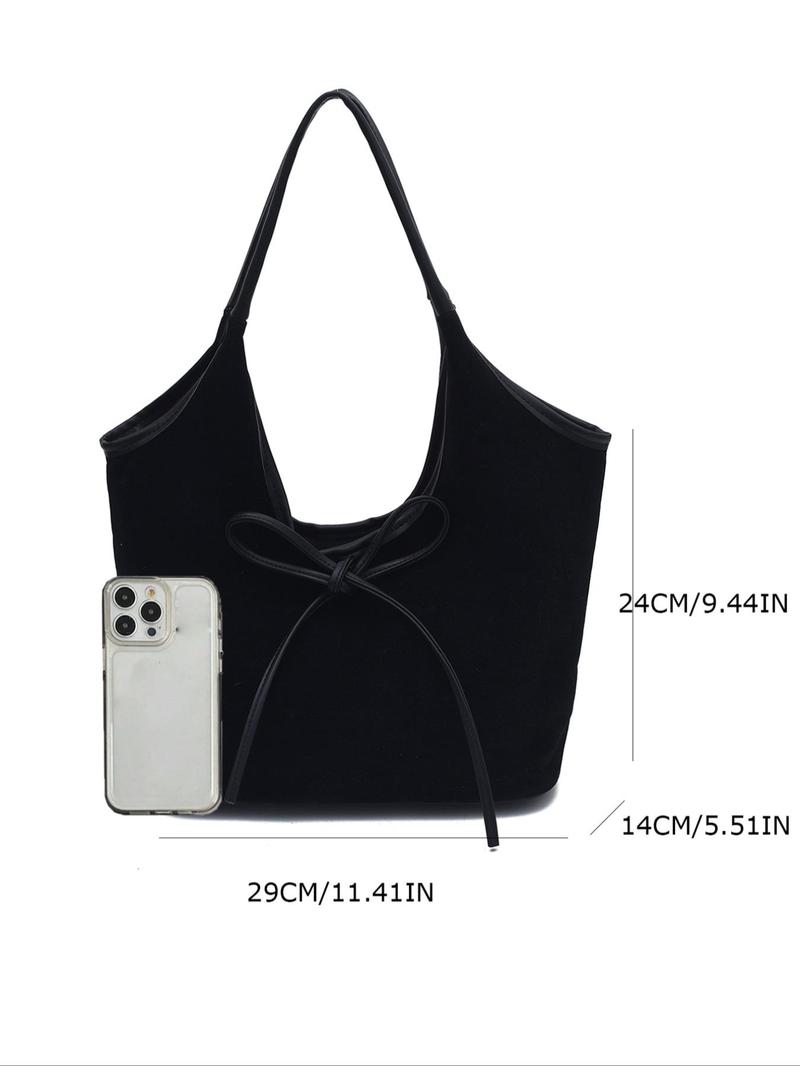 Product Introduction of Women's Elegant Bow Decorated Shoulder Bag, Fashionable Solid Color Large Capacity Bag for Daily Used, Casual Trendy Commuting Bag 7