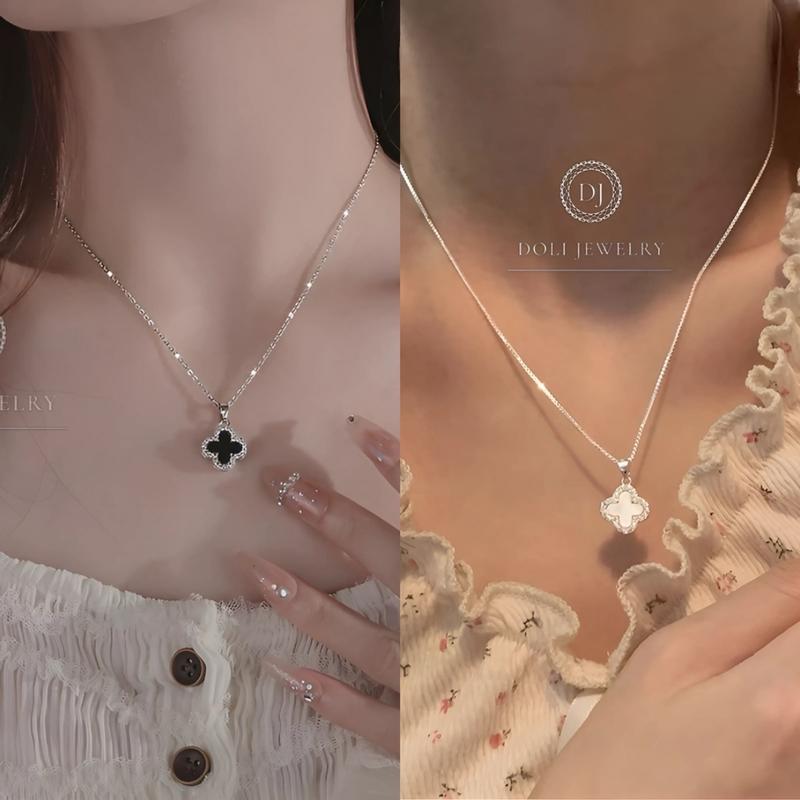 Dây chuyền vòng cổ nữ 4 lá 2 mặt đá bạc S99 Chính Hãng - DOLI JW - Quà tặng bạn gái