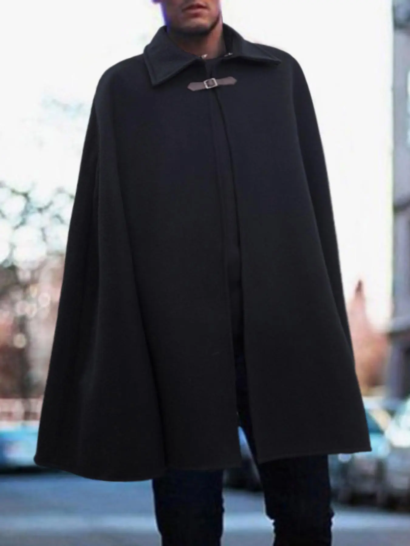 Men's Solid Color Cloak Sleeve Cape Coat, Loose Casual Cape Poncho Coat for Fall & Winter, Men's Clothing for Daily Wear
