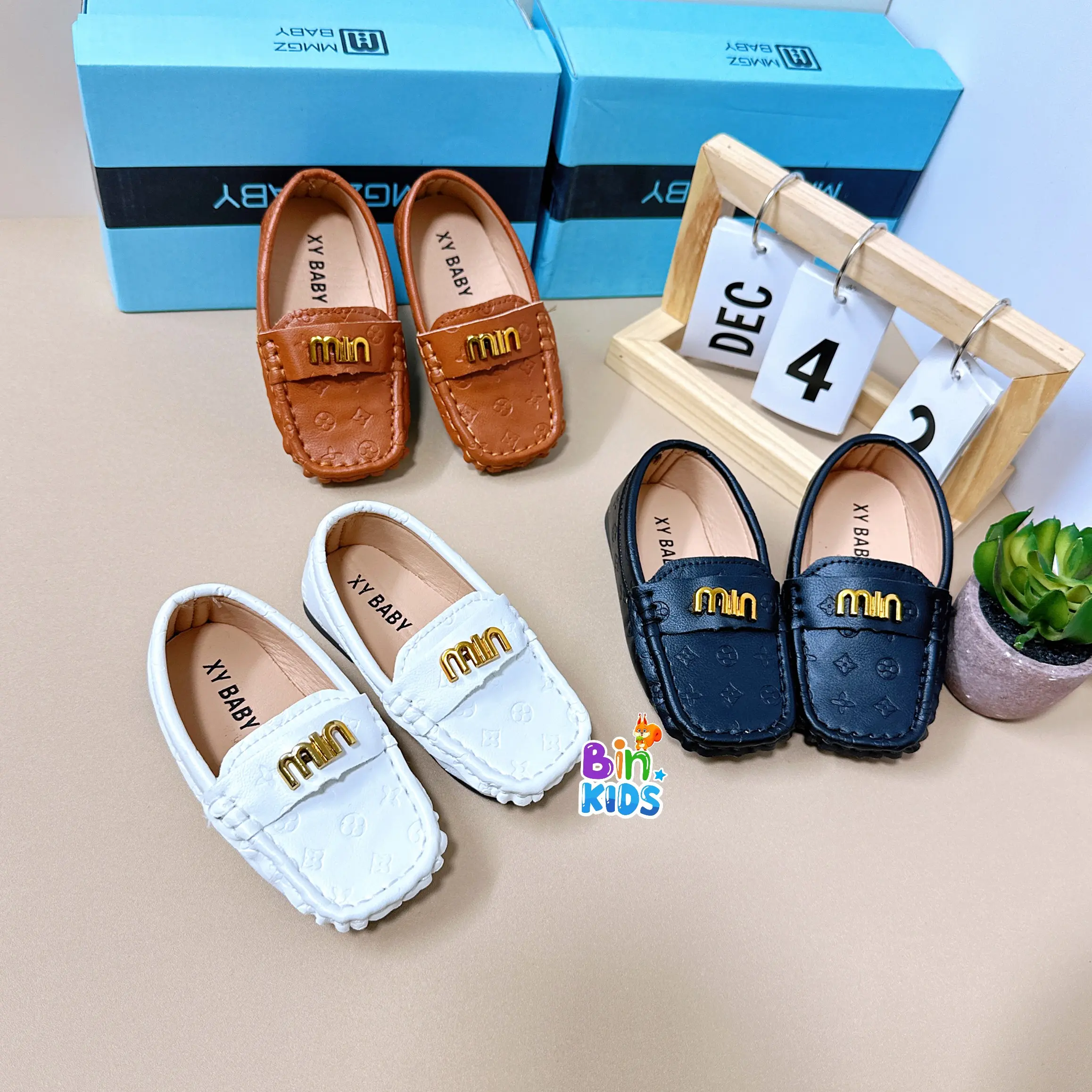 Giày Lười Da Chữ Min Cho   Chất Liệu Da PU Mềm Nhẹ Chân Đi Êm Thoải Mái Size từ 21 đến 30 Mã Mới V3318 mitts  toddler giày bé