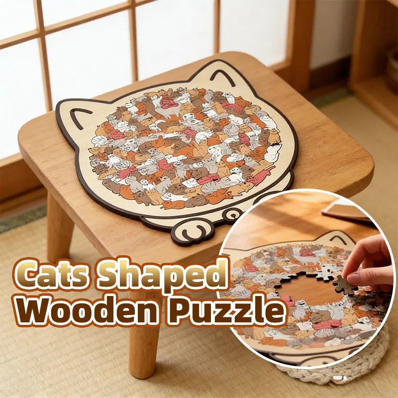 Puzzle Jigsaw Kucing Kayu Unik-Dekorasi Bentuk Hewan yang Estetis Mainan edukatif dan penghilang stres