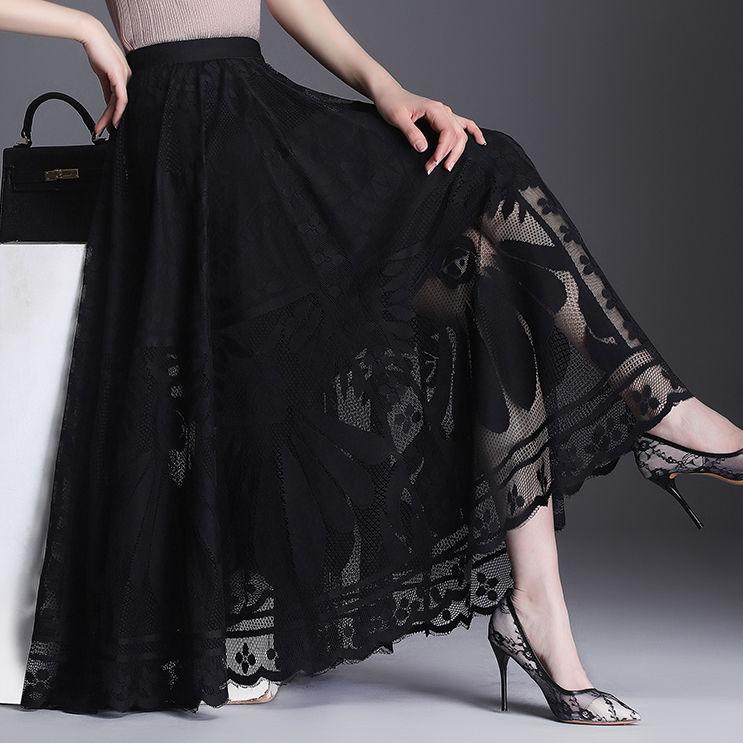 Chân Váy Ren Cho Nữ, Hàng Mới Về 2021, Phổ Biến, Chân Váy Midi chữ A Dễ Phối Đồ Viền Rộng, Chân Váy Xếp Ly Cổ Tích khoét Gauzy Women Khuy 0
