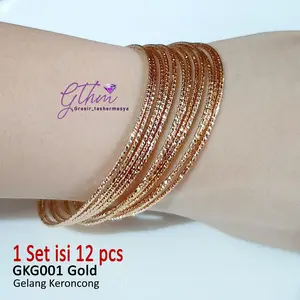 Gelang Keroncong Wanita GKG001 Warna Gold dan Silver 12 pcs Harian Pesta Kondangan Ulang Tahun Mewah Elegan Anggun Perhiasan Bracelets bangle