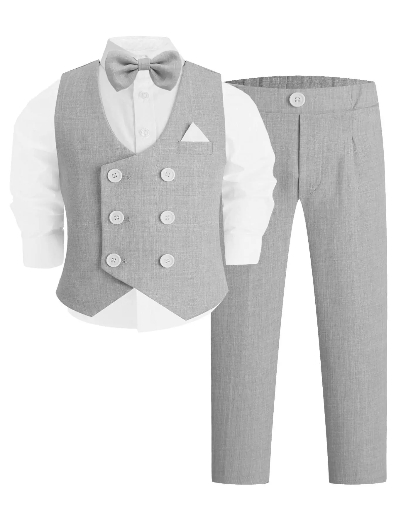 Boy's Solid Color Button Vest Blazer & Pants & Bow Tie Three-Piece Set without Shirt, 3 Piece Set Formal Outfits for Kids, Kids Clothes for Spring