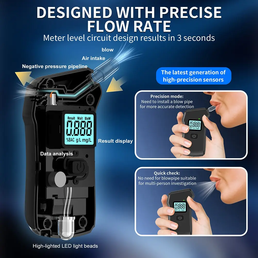 Digital Handheld Alcohol Analyzer Accurate LCD Display Alcoholometer